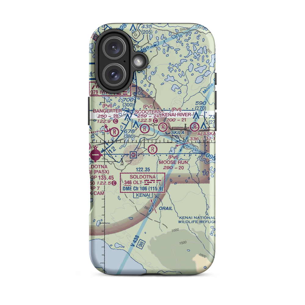Moose Run Airstrip (AK55) VFR Sectional  Tough iPhone Case iPhone 16 Plus model shown