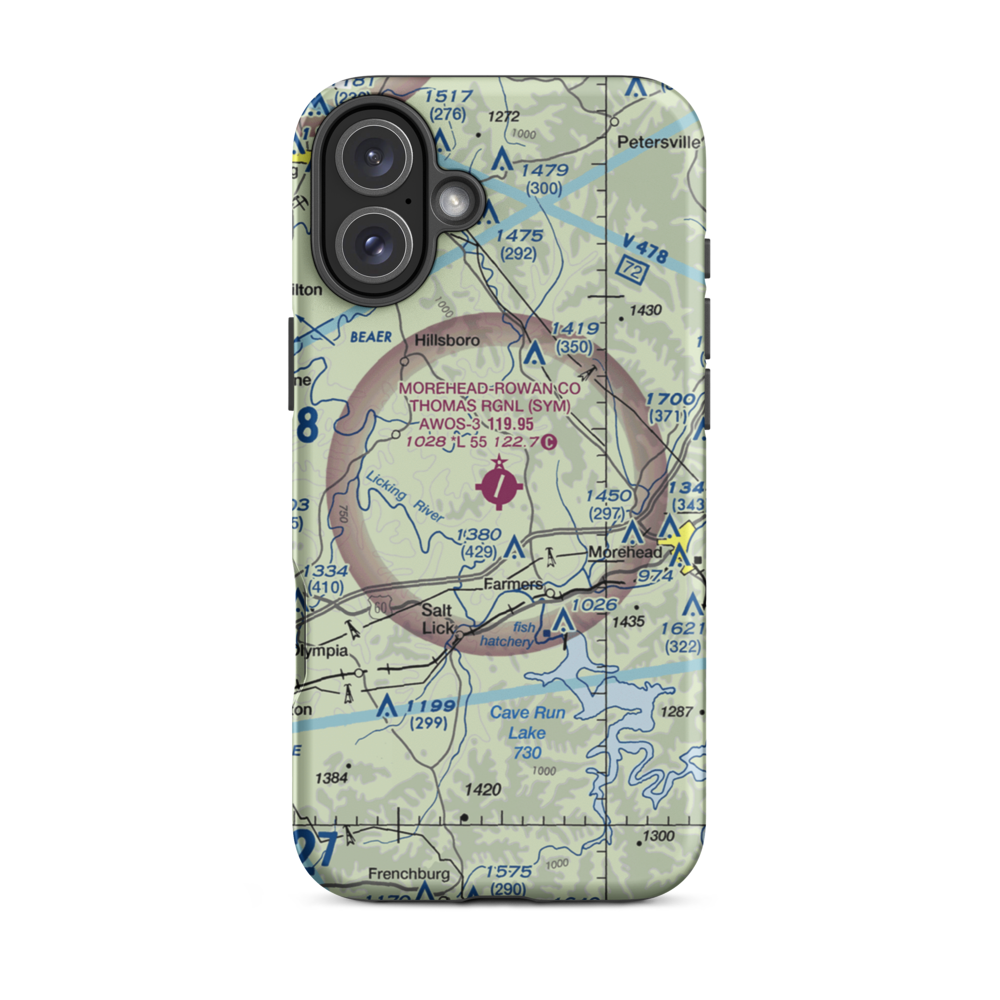 Morehead-Rowan County Clyde A. Thomas Regional Airport (SYM) VFR Sectional  Tough iPhone Case iPhone 16 Plus model shown