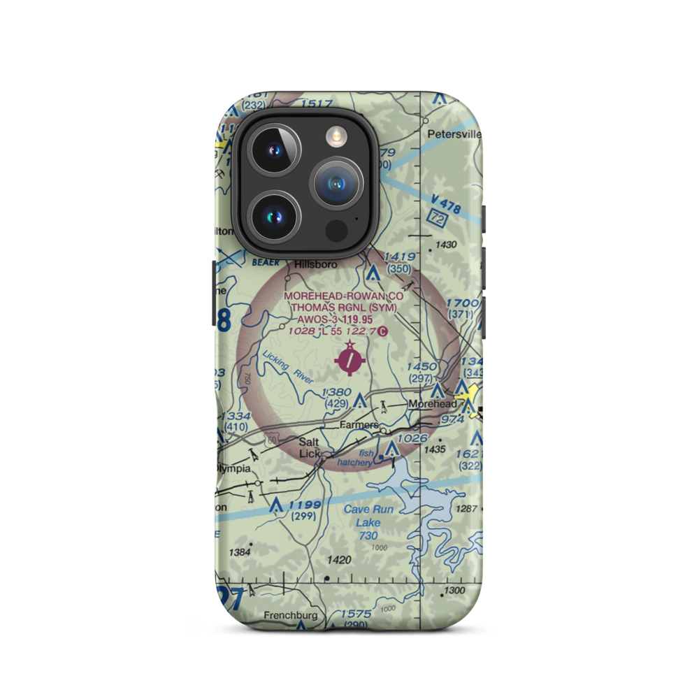 Morehead-Rowan County Clyde A. Thomas Regional Airport (SYM) VFR Sectional  Tough iPhone Case iPhone 16 Pro model shown
