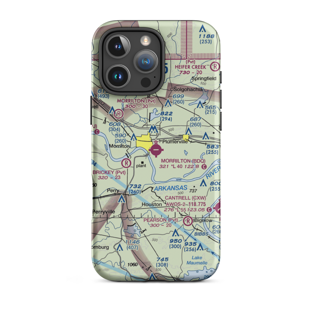 Morrilton Municipal Airport (BDQ) VFR Sectional  Tough iPhone Case iPhone 16 Pro Max model shown