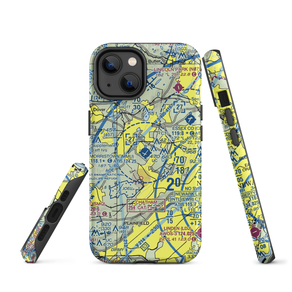 Morristown Municipal Airport (MMU) VFR Sectional  Tough iPhone Case iPhone 14 model shown