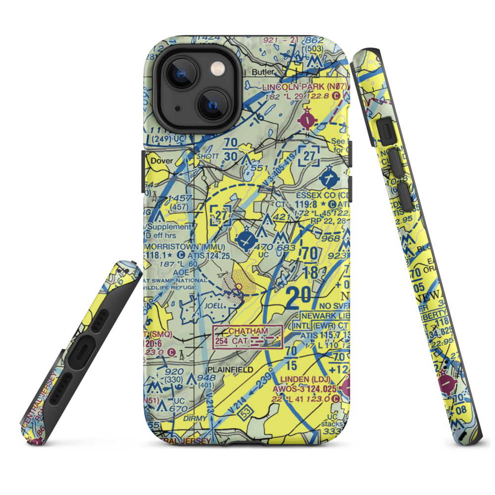 Morristown Municipal Airport (MMU) VFR Sectional  Tough iPhone Case iPhone 14 Plus model shown