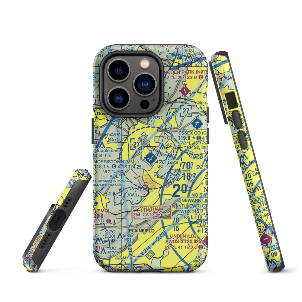 Morristown Municipal Airport (MMU) VFR Sectional  Tough iPhone Case iPhone 14 Pro model shown