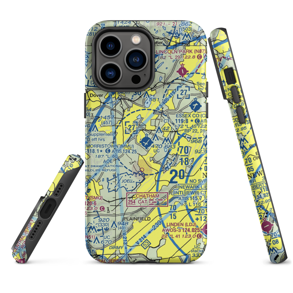 Morristown Municipal Airport (MMU) VFR Sectional  Tough iPhone Case iPhone 14 Pro Max model shown