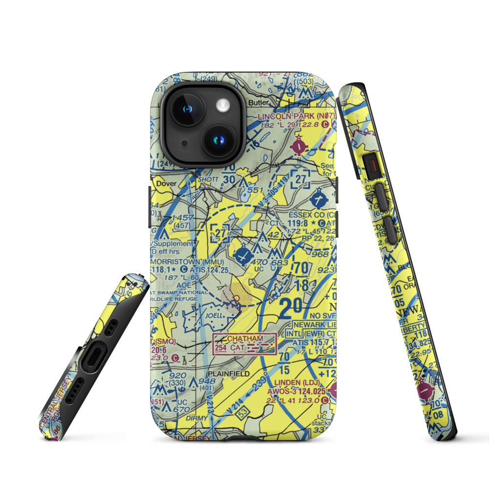 Morristown Municipal Airport (MMU) VFR Sectional  Tough iPhone Case iPhone 15 model shown