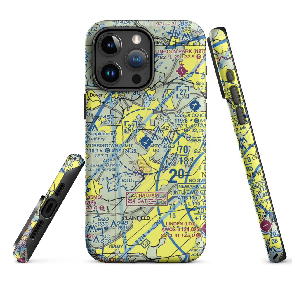 Morristown Municipal Airport (MMU) VFR Sectional  Tough iPhone Case iPhone 15 Pro Max model shown