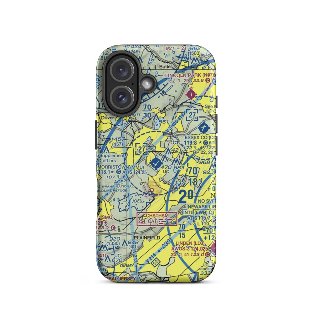Morristown Municipal Airport (MMU) VFR Sectional  Tough iPhone Case iPhone 16 model shown