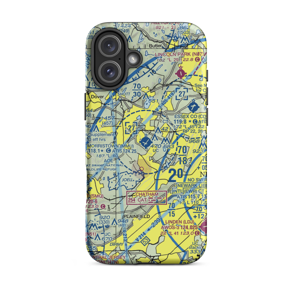 Morristown Municipal Airport (MMU) VFR Sectional  Tough iPhone Case iPhone 16 Plus model shown