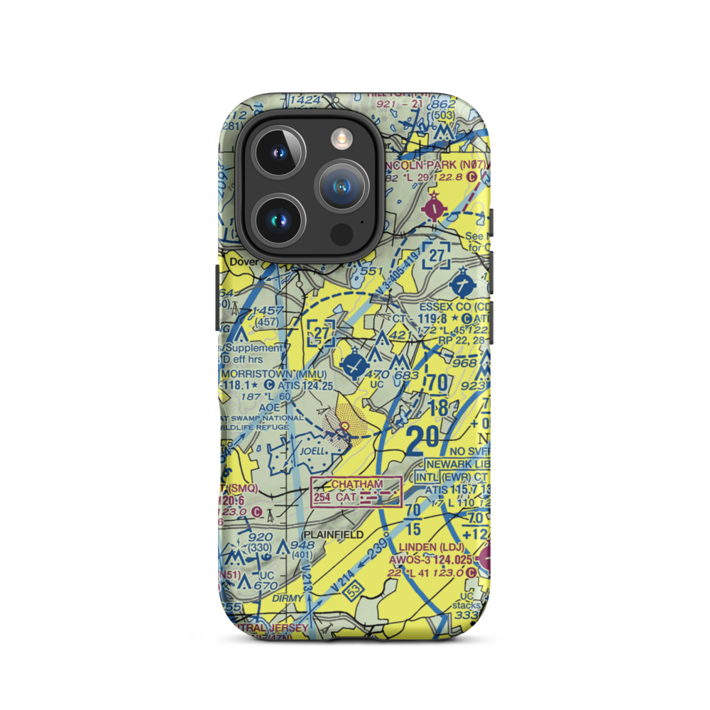 Morristown Municipal Airport (MMU) VFR Sectional  Tough iPhone Case iPhone 16 Pro model shown