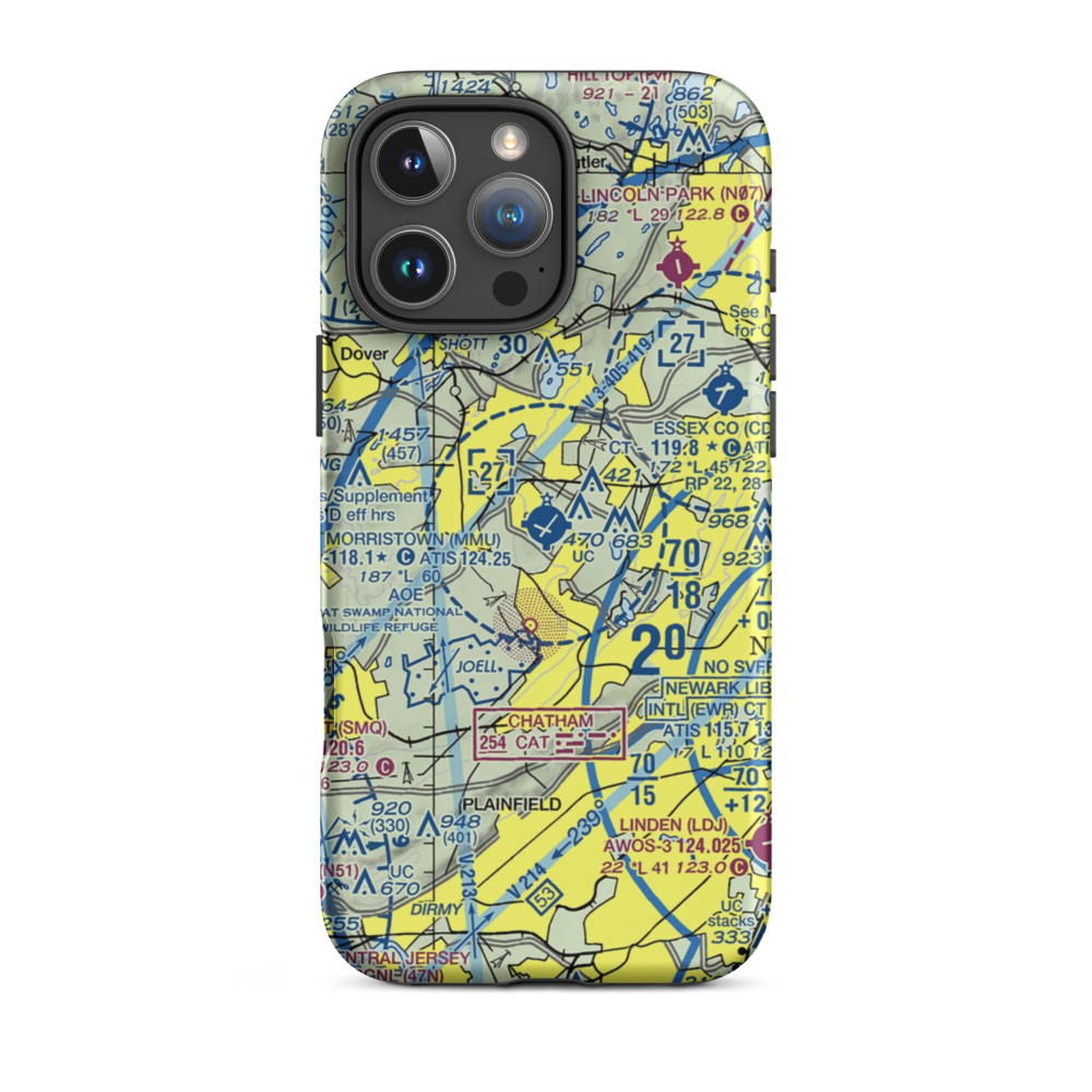 Morristown Municipal Airport (MMU) VFR Sectional  Tough iPhone Case iPhone 16 Pro Max model shown