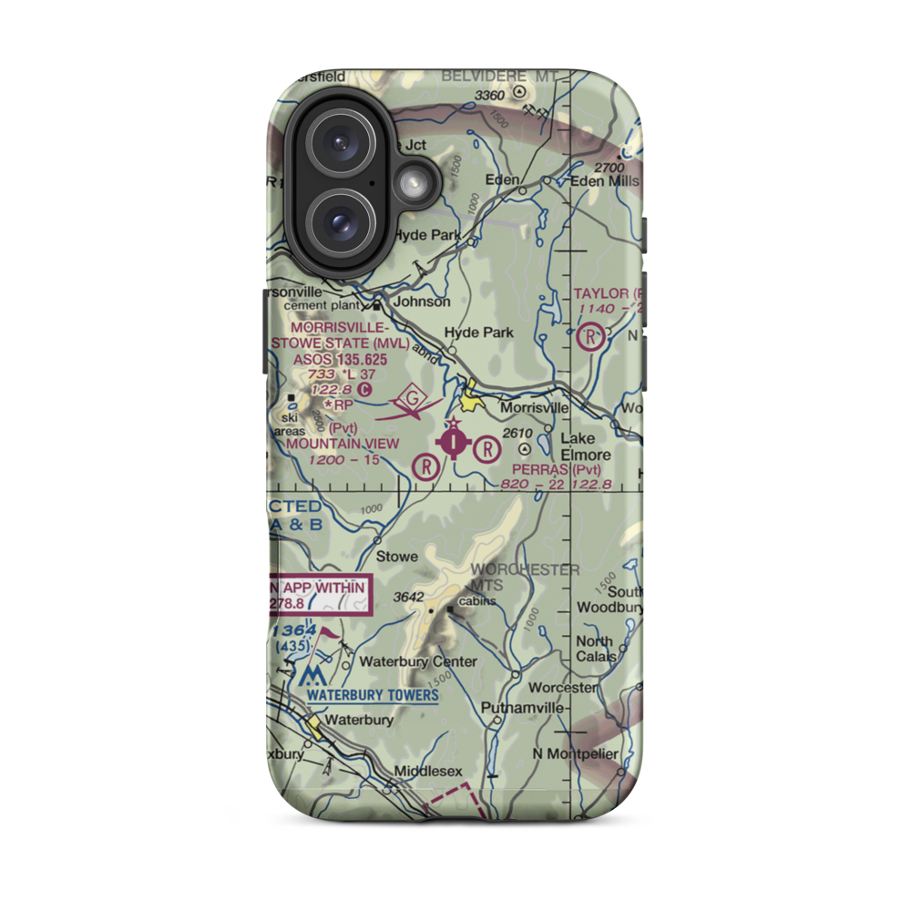 Morrisville Stowe State Airport (MVL) VFR Sectional  Tough iPhone Case iPhone 16 Plus model shown