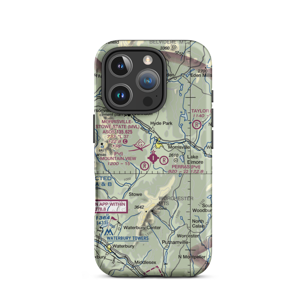 Morrisville Stowe State Airport (MVL) VFR Sectional  Tough iPhone Case iPhone 16 Pro model shown