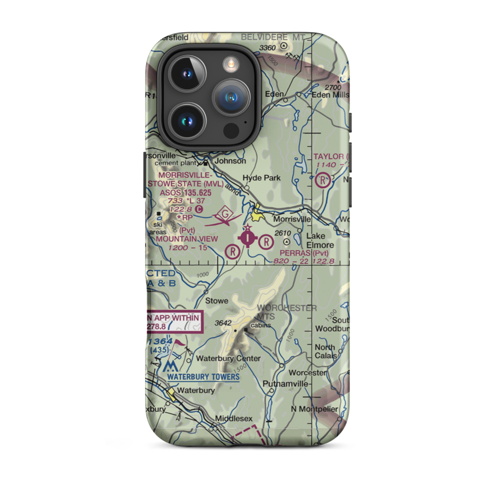 Morrisville Stowe State Airport (MVL) VFR Sectional  Tough iPhone Case iPhone 16 Pro Max model shown