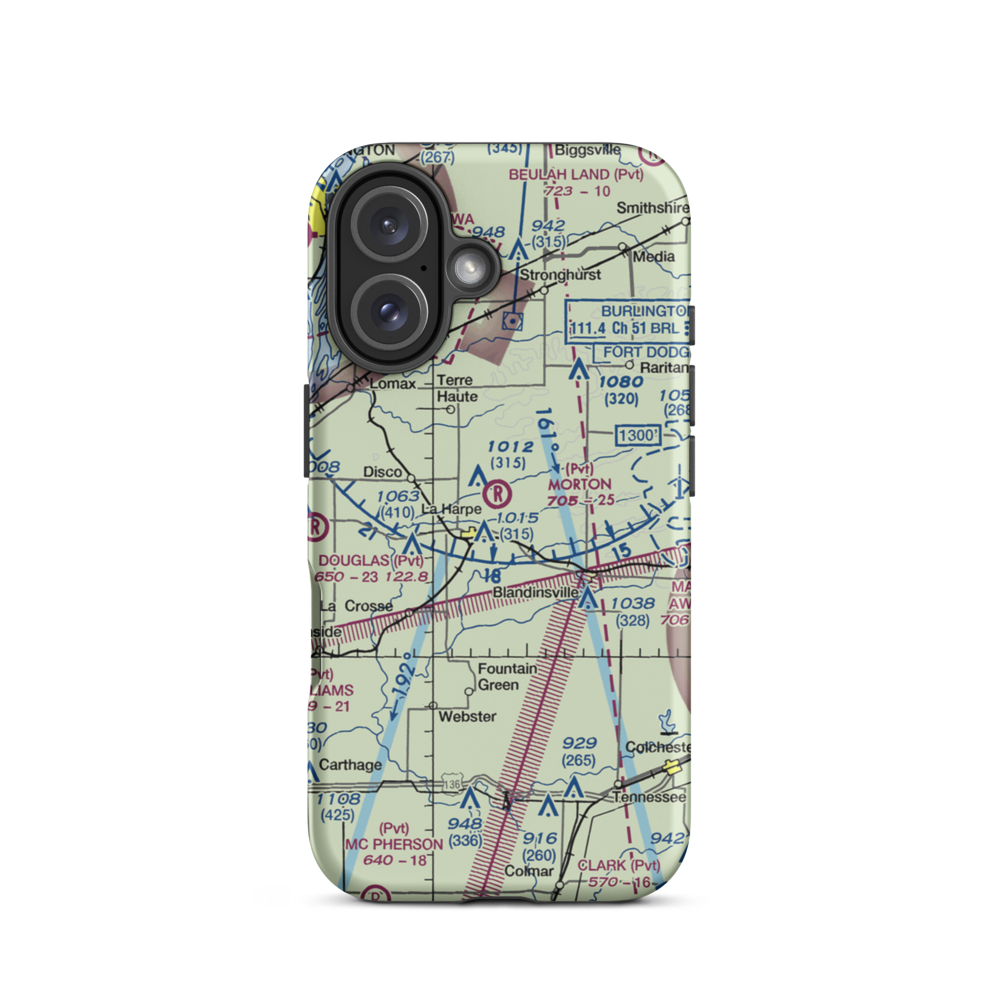 Morton Airport (IS55) VFR Sectional  Tough iPhone Case iPhone 16 model shown