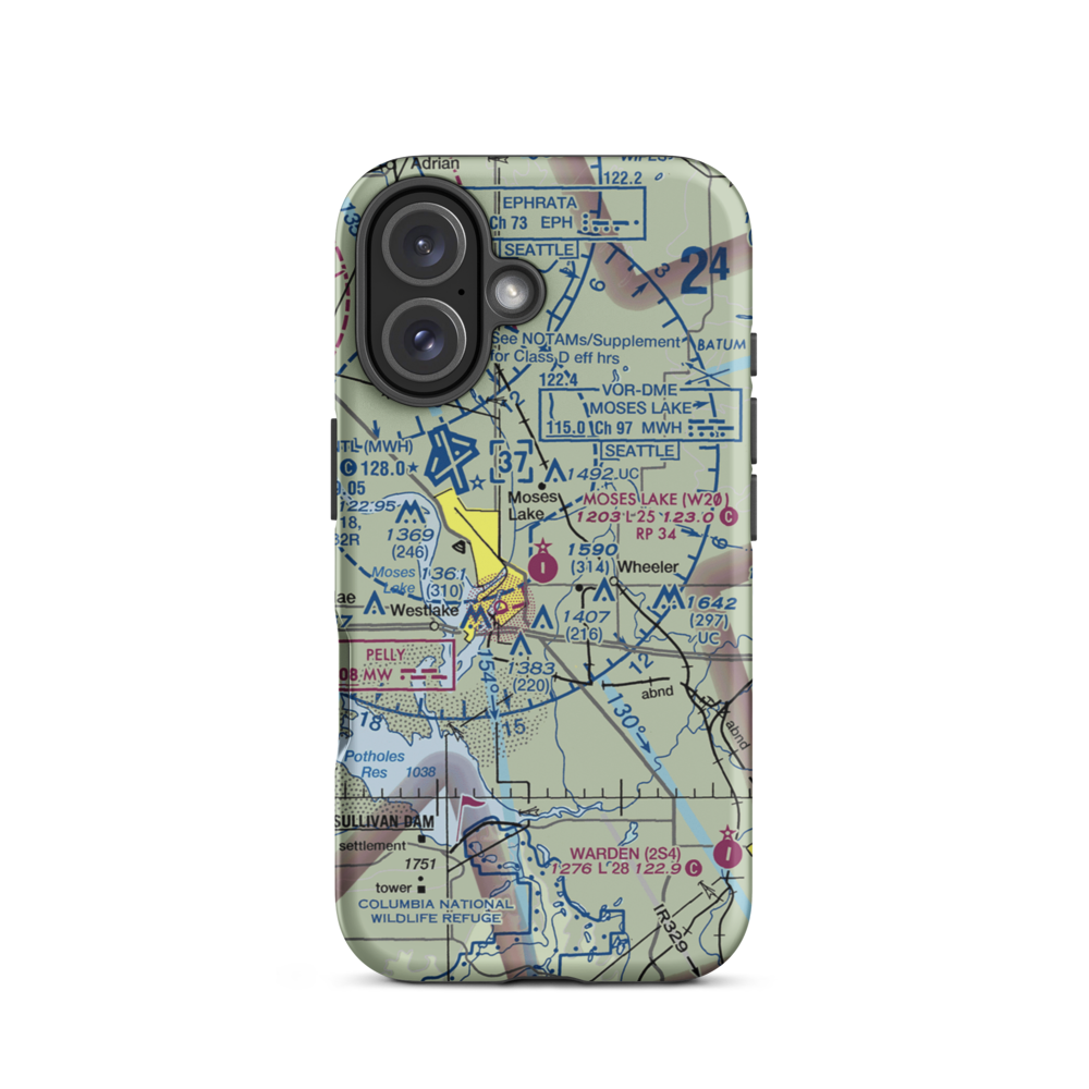 Moses Lake Municipal Airport (W20) VFR Sectional  Tough iPhone Case iPhone 16 model shown