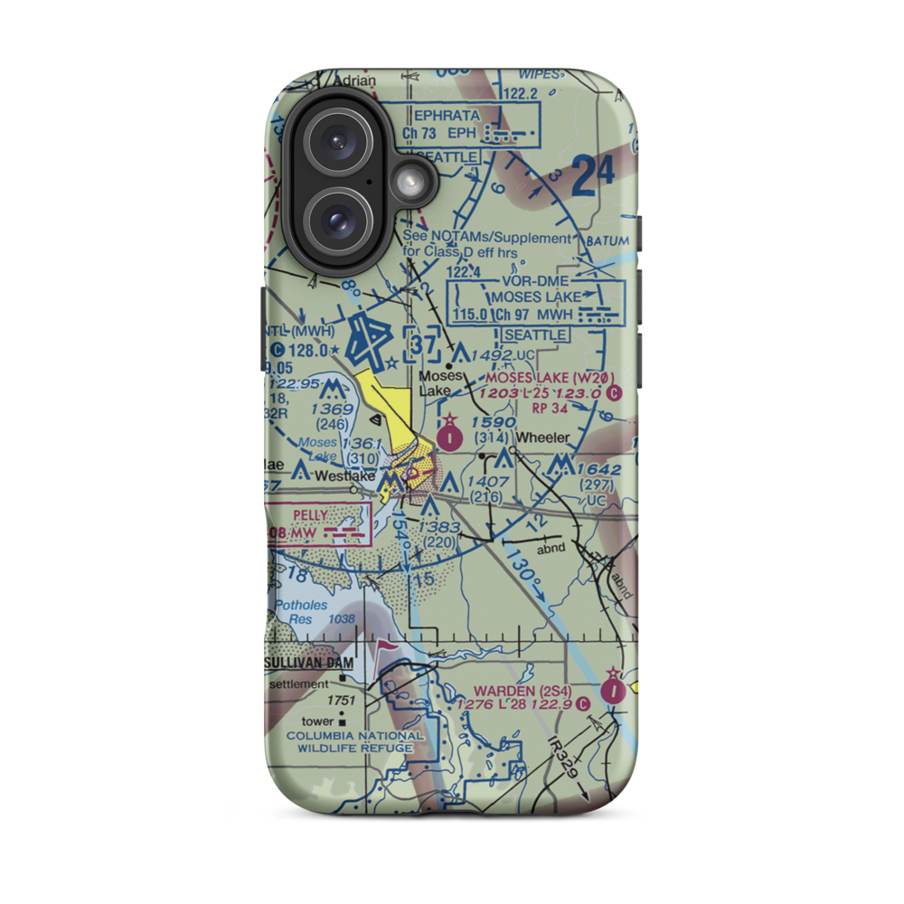 Moses Lake Municipal Airport (W20) VFR Sectional  Tough iPhone Case iPhone 16 Plus model shown