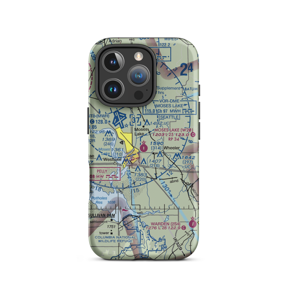 Moses Lake Municipal Airport (W20) VFR Sectional  Tough iPhone Case iPhone 16 Pro model shown