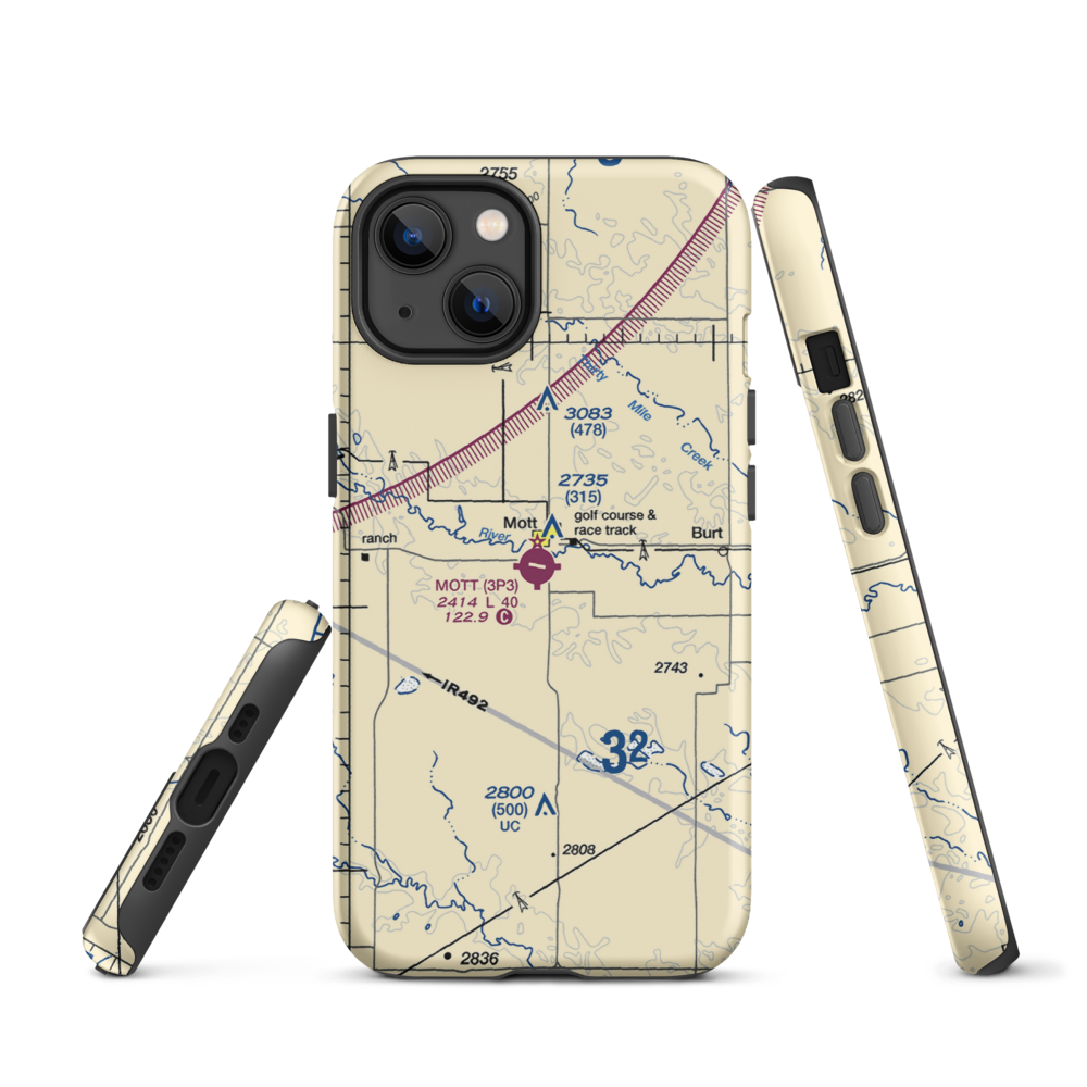 Mott Municipal Airport (3P3) VFR Sectional  Tough iPhone Case iPhone 13 model shown