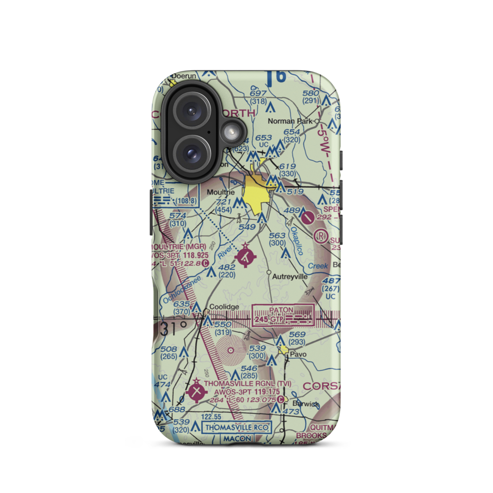 Moultrie Municipal Airport (MGR) VFR Sectional  Tough iPhone Case iPhone 16 model shown