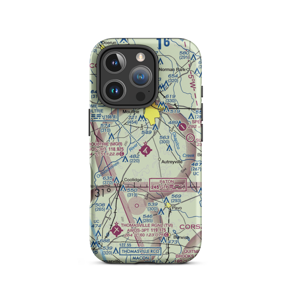 Moultrie Municipal Airport (MGR) VFR Sectional  Tough iPhone Case iPhone 16 Pro model shown