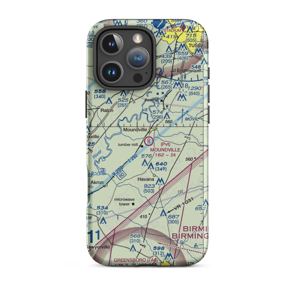 Moundville Airport (L44) VFR Sectional  Tough iPhone Case iPhone 16 Pro Max model shown