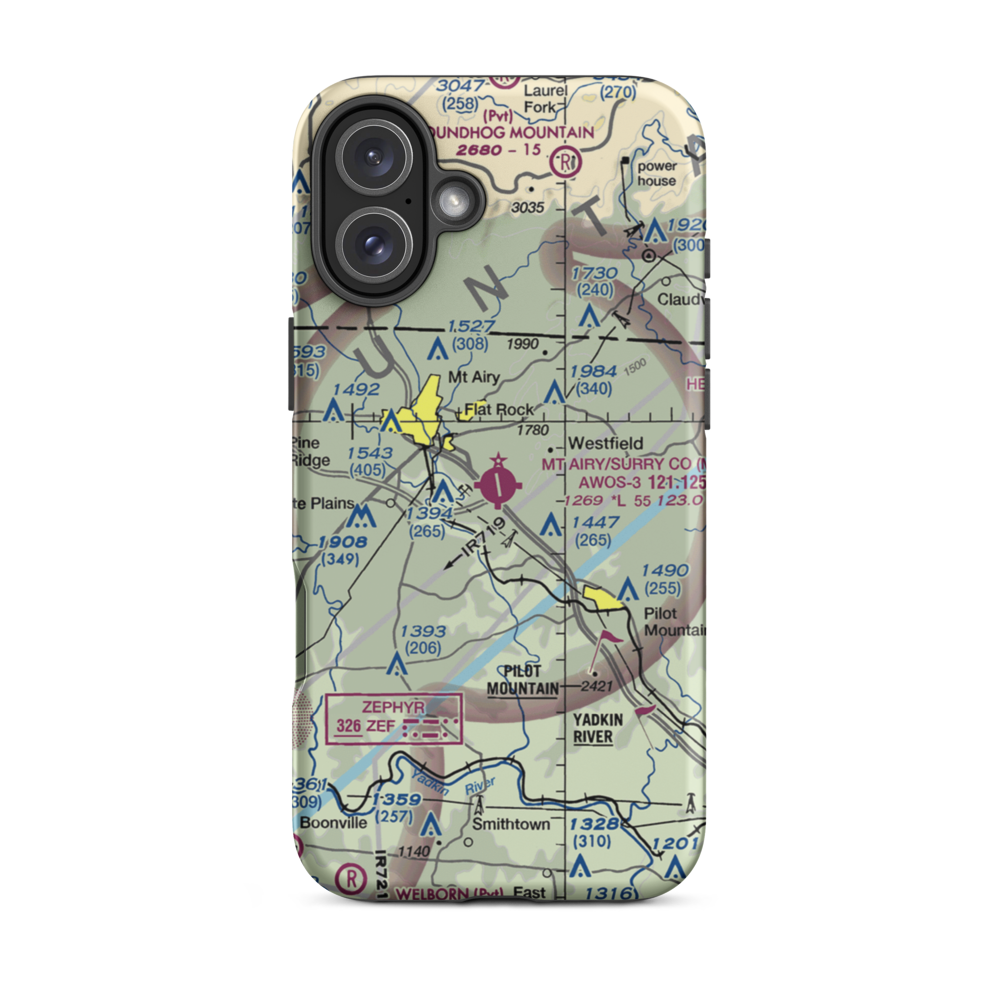 Mount Airy Surry County Airport (MWK) VFR Sectional  Tough iPhone Case iPhone 16 Plus model shown