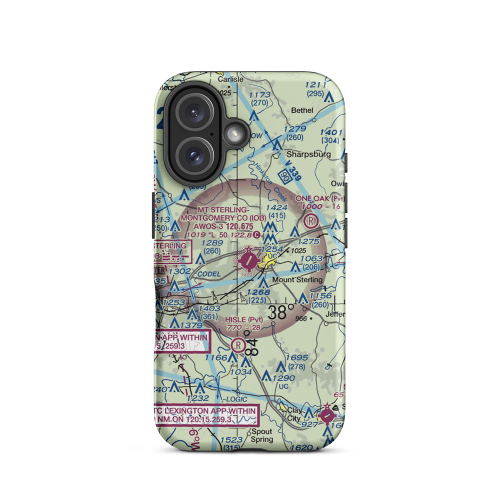 Mount Sterling Montgomery County Airport (IOB) VFR Sectional  Tough iPhone Case iPhone 16 model shown