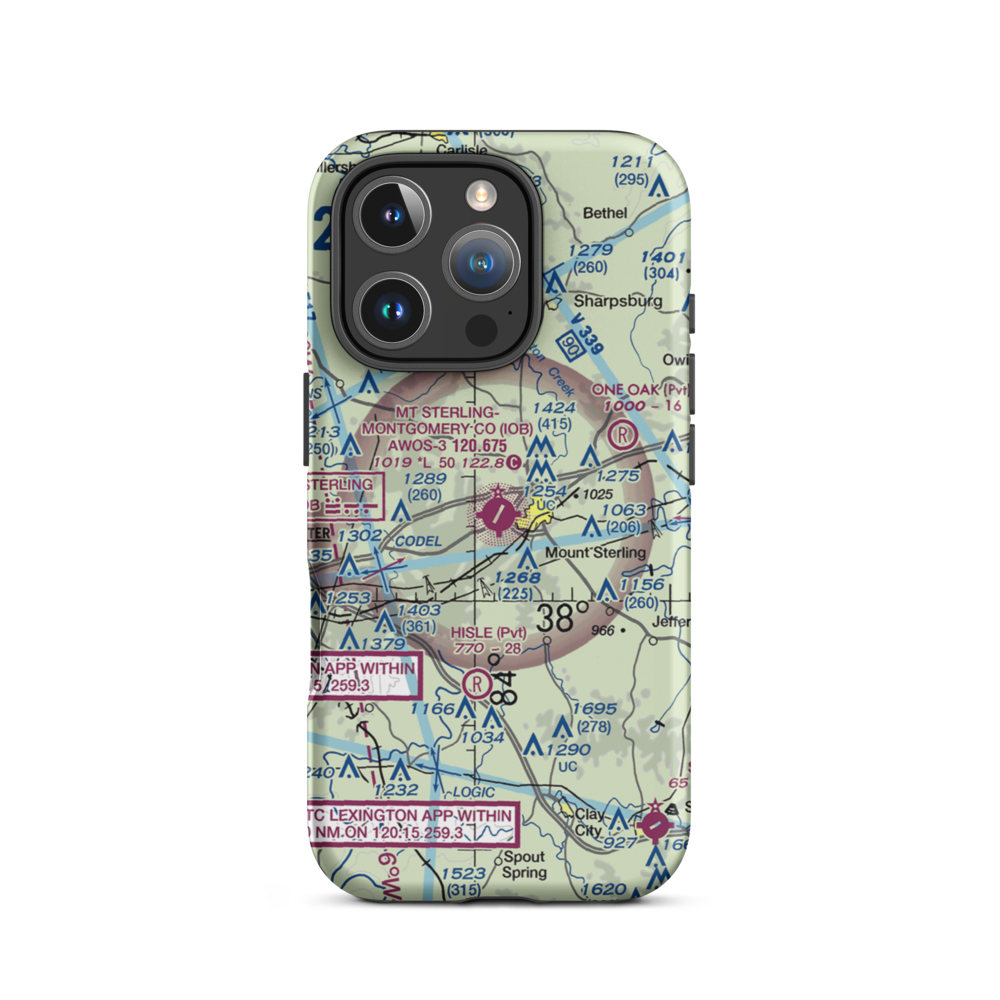 Mount Sterling Montgomery County Airport (IOB) VFR Sectional  Tough iPhone Case iPhone 16 Pro model shown
