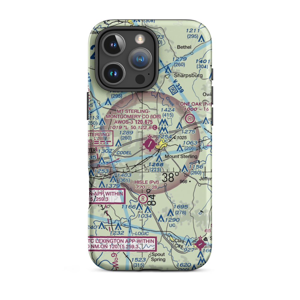 Mount Sterling Montgomery County Airport (IOB) VFR Sectional  Tough iPhone Case iPhone 16 Pro Max model shown
