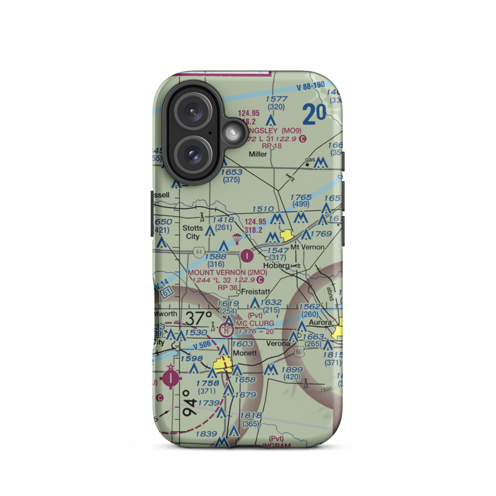 Mount Vernon Municipal Airport (2MO) VFR Sectional  Tough iPhone Case iPhone 16 model shown
