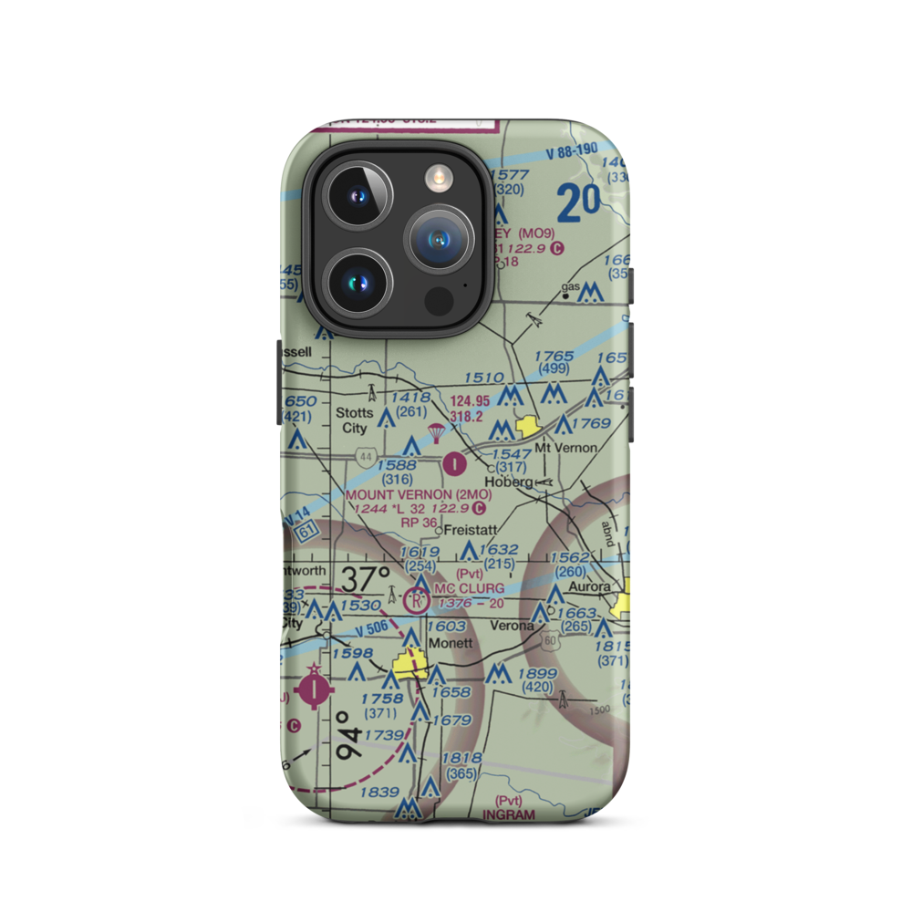 Mount Vernon Municipal Airport (2MO) VFR Sectional  Tough iPhone Case iPhone 16 Pro model shown