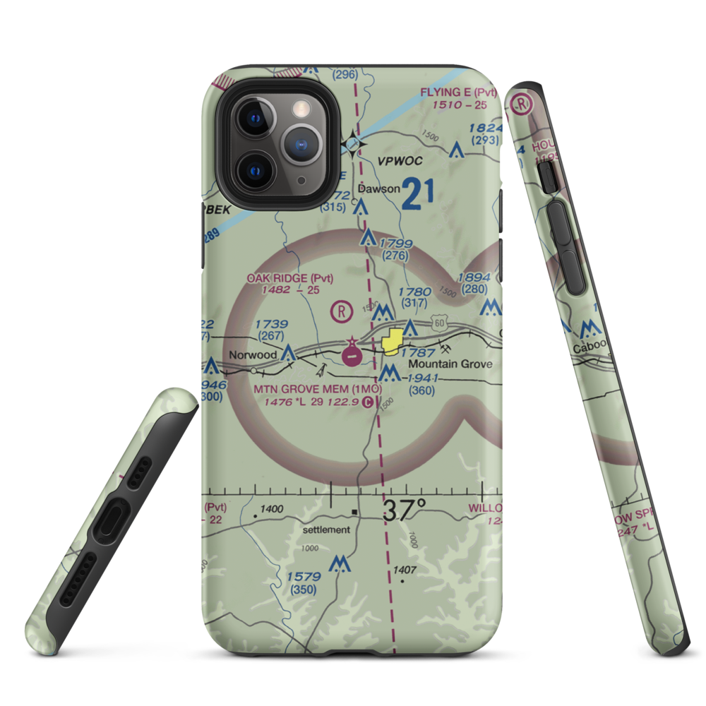 Mountain Grove Memorial Airport (1MO) VFR Sectional  Tough iPhone Case iPhone 11 Pro Max model shown