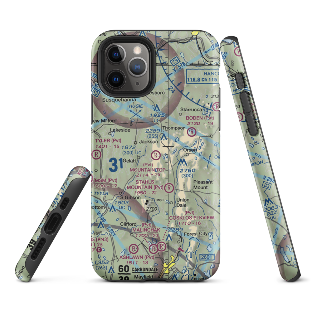 Mountain Top Airport (4PS4) VFR Sectional  Tough iPhone Case iPhone 11 Pro model shown
