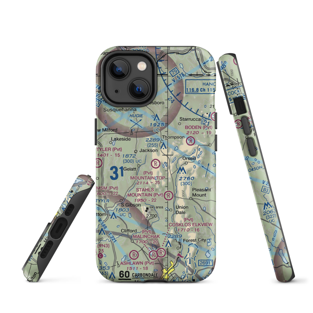 Mountain Top Airport (4PS4) VFR Sectional  Tough iPhone Case iPhone 14 model shown