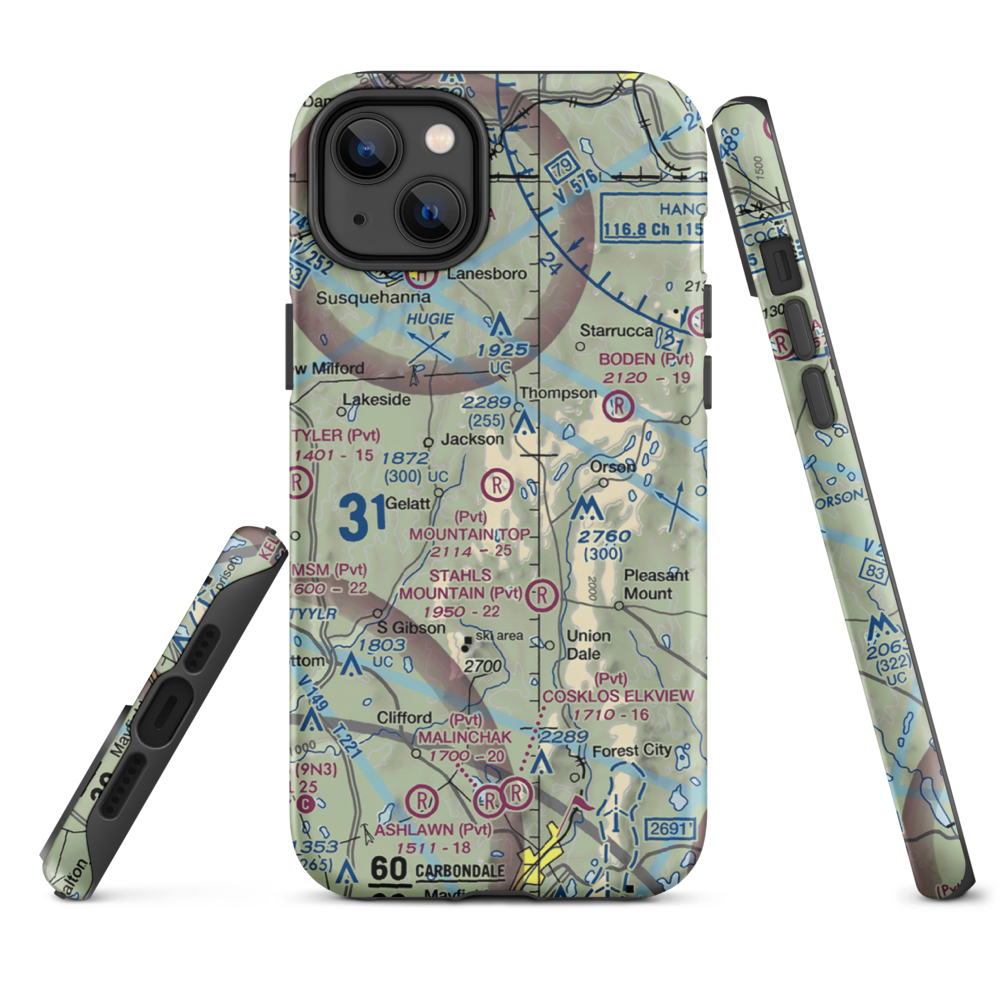 Mountain Top Airport (4PS4) VFR Sectional  Tough iPhone Case iPhone 14 Plus model shown