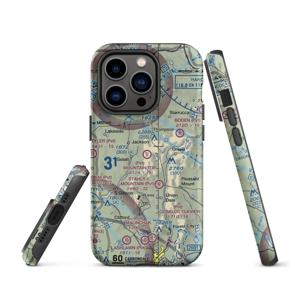 Mountain Top Airport (4PS4) VFR Sectional  Tough iPhone Case iPhone 14 Pro model shown