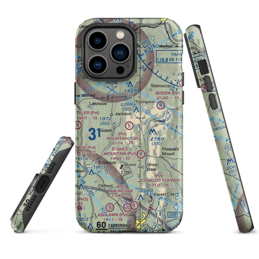 Mountain Top Airport (4PS4) VFR Sectional  Tough iPhone Case iPhone 14 Pro Max model shown