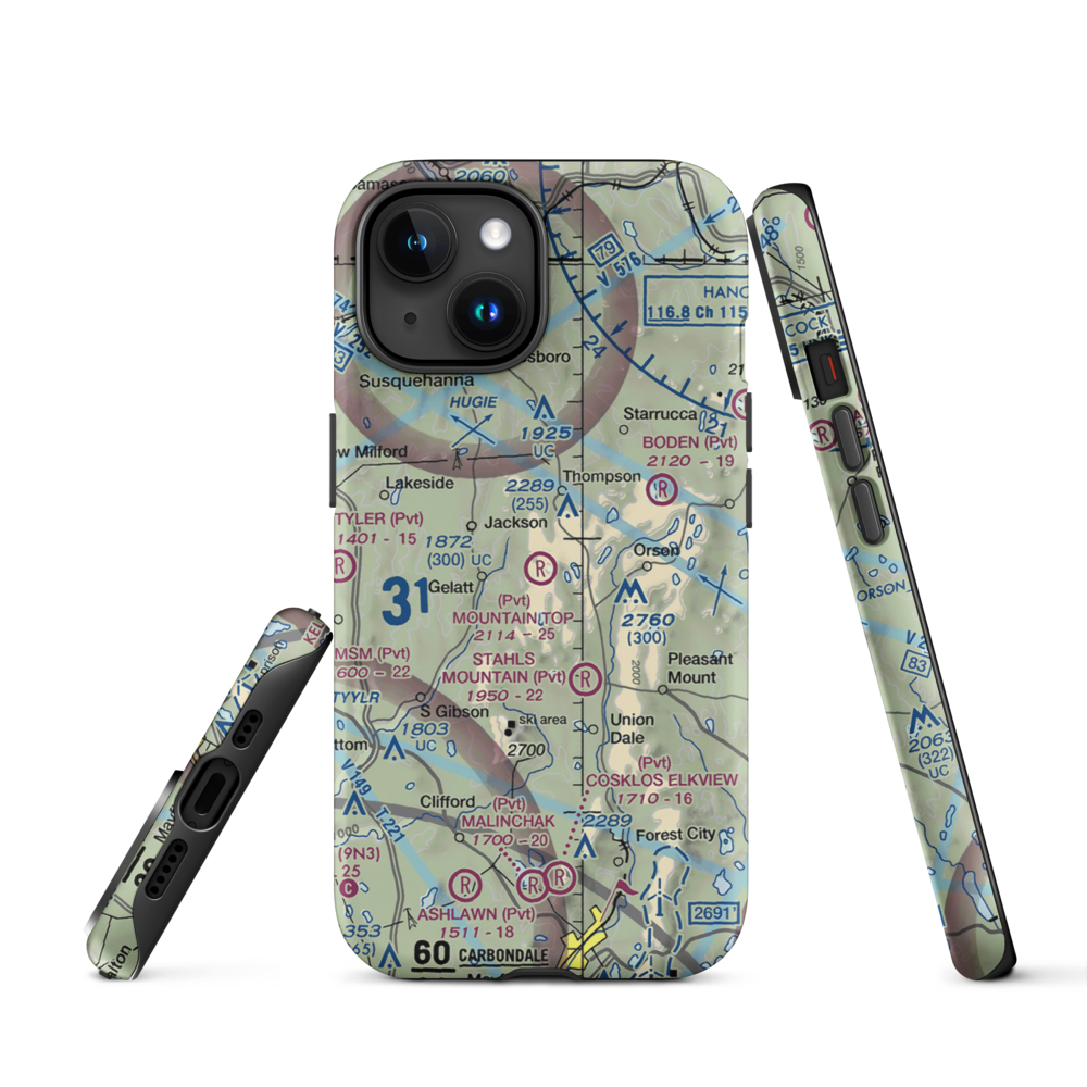 Mountain Top Airport (4PS4) VFR Sectional  Tough iPhone Case iPhone 15 model shown