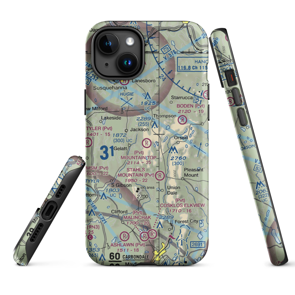 Mountain Top Airport (4PS4) VFR Sectional  Tough iPhone Case iPhone 15 Plus model shown