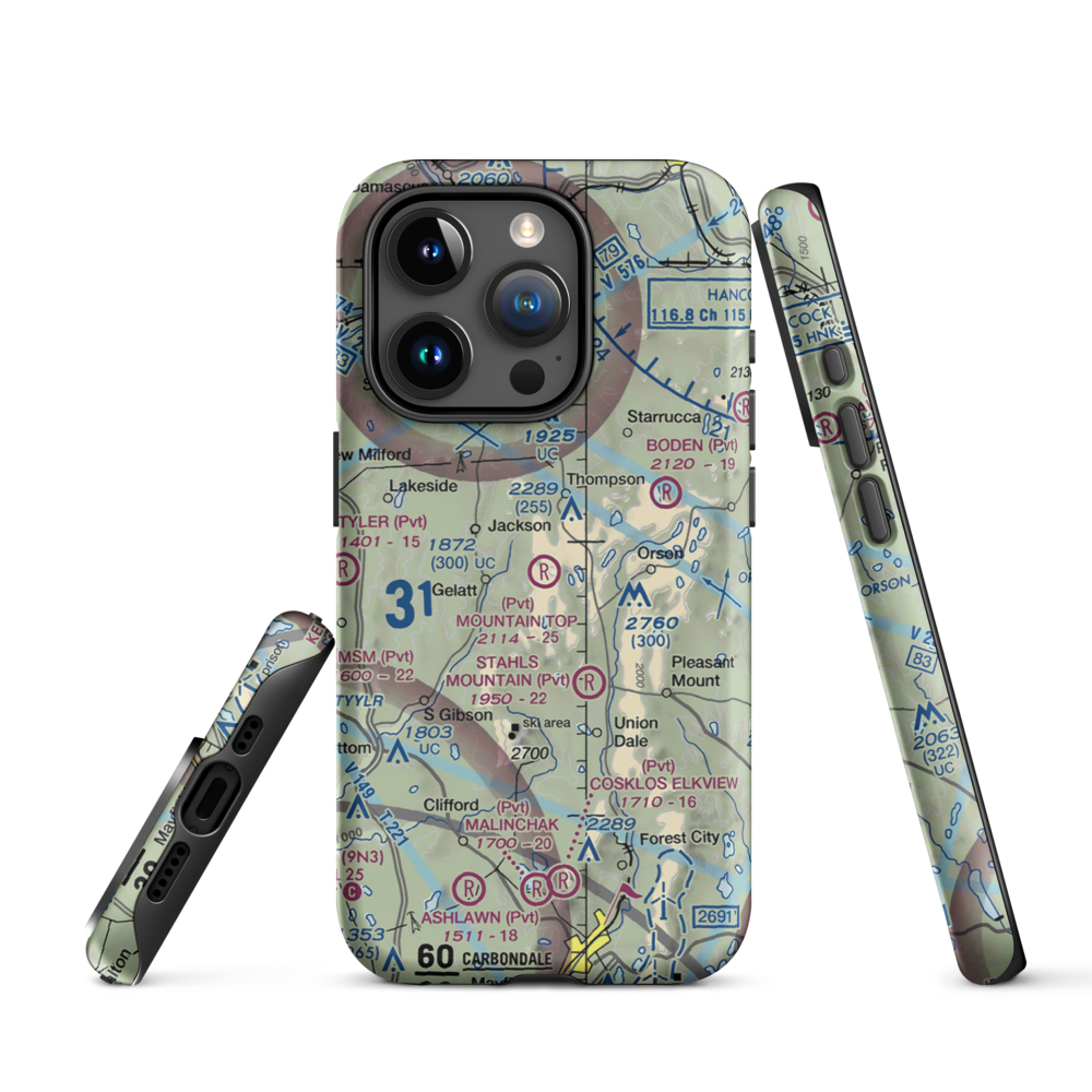 Mountain Top Airport (4PS4) VFR Sectional  Tough iPhone Case iPhone 15 Pro model shown