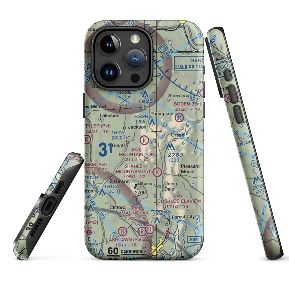 Mountain Top Airport (4PS4) VFR Sectional  Tough iPhone Case iPhone 15 Pro Max model shown