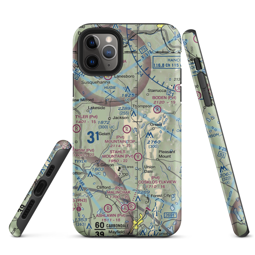 Mountain Top Airport (4PS4) VFR Sectional  Tough iPhone Case iPhone 11 Pro Max model shown