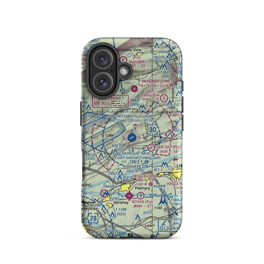 Muir Army Air Field (Fort Indiantown Gap) Airport (MUI) VFR Sectional  Tough iPhone Case iPhone 16 model shown