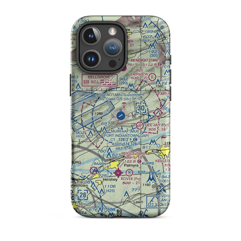 Muir Army Air Field (Fort Indiantown Gap) Airport (MUI) VFR Sectional  Tough iPhone Case iPhone 16 Pro Max model shown
