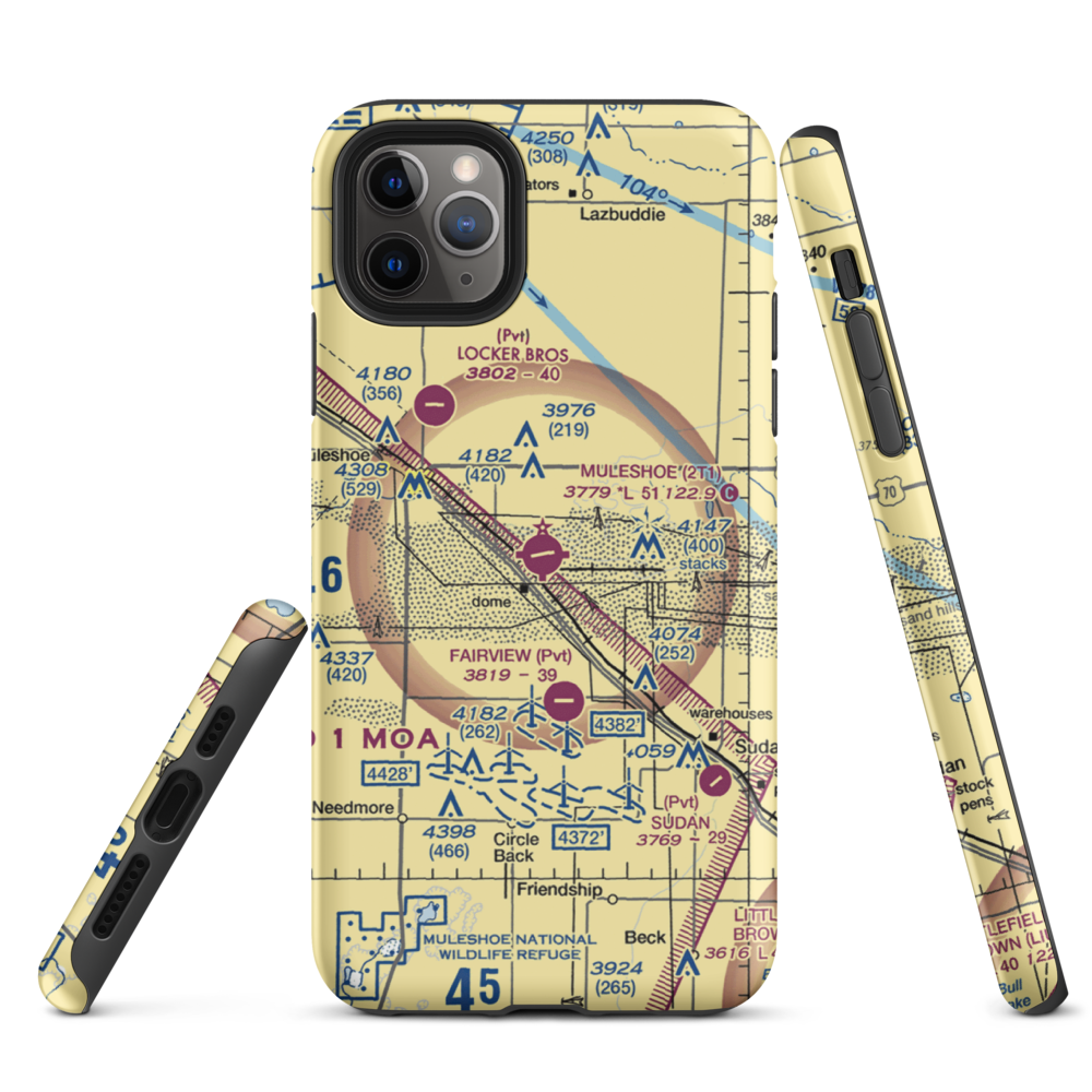 Muleshoe Municipal Airport (2T1) VFR Sectional  Tough iPhone Case iPhone 11 Pro Max model shown