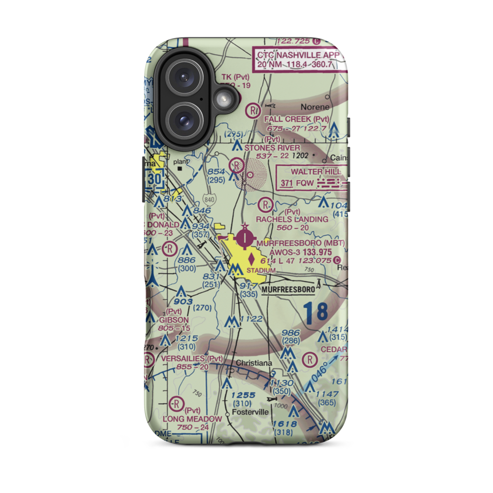 Murfreesboro Municipal Airport (MBT) VFR Sectional  Tough iPhone Case iPhone 16 Plus model shown