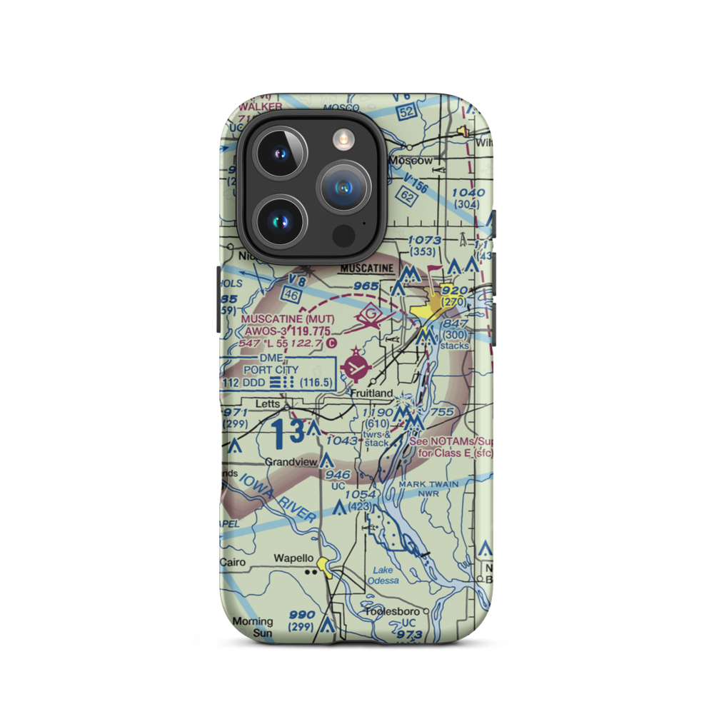 Muscatine Municipal Airport (MUT) VFR Sectional  Tough iPhone Case iPhone 16 Pro model shown