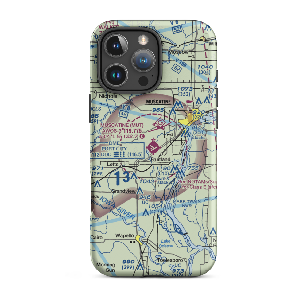 Muscatine Municipal Airport (MUT) VFR Sectional  Tough iPhone Case iPhone 16 Pro Max model shown