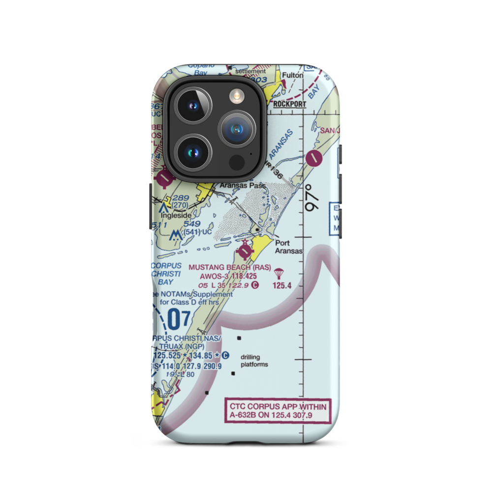 Mustang Beach Airport (RAS) VFR Sectional  Tough iPhone Case iPhone 16 Pro model shown