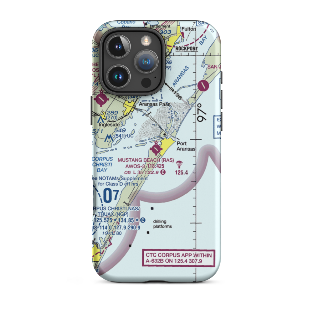 Mustang Beach Airport (RAS) VFR Sectional  Tough iPhone Case iPhone 16 Pro Max model shown